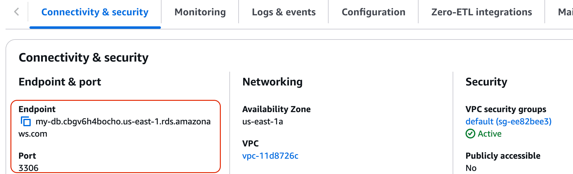 AWS Console: RDS