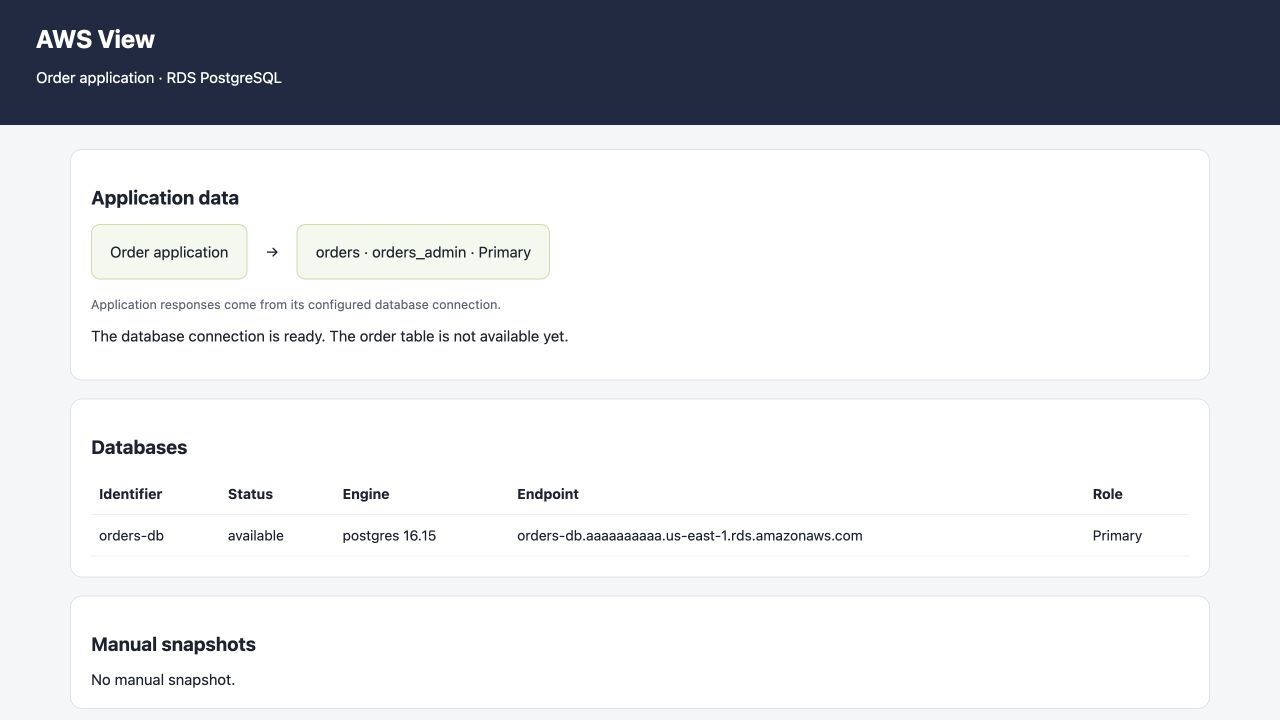 AWS View 中的主 PostgreSQL 数据库连接