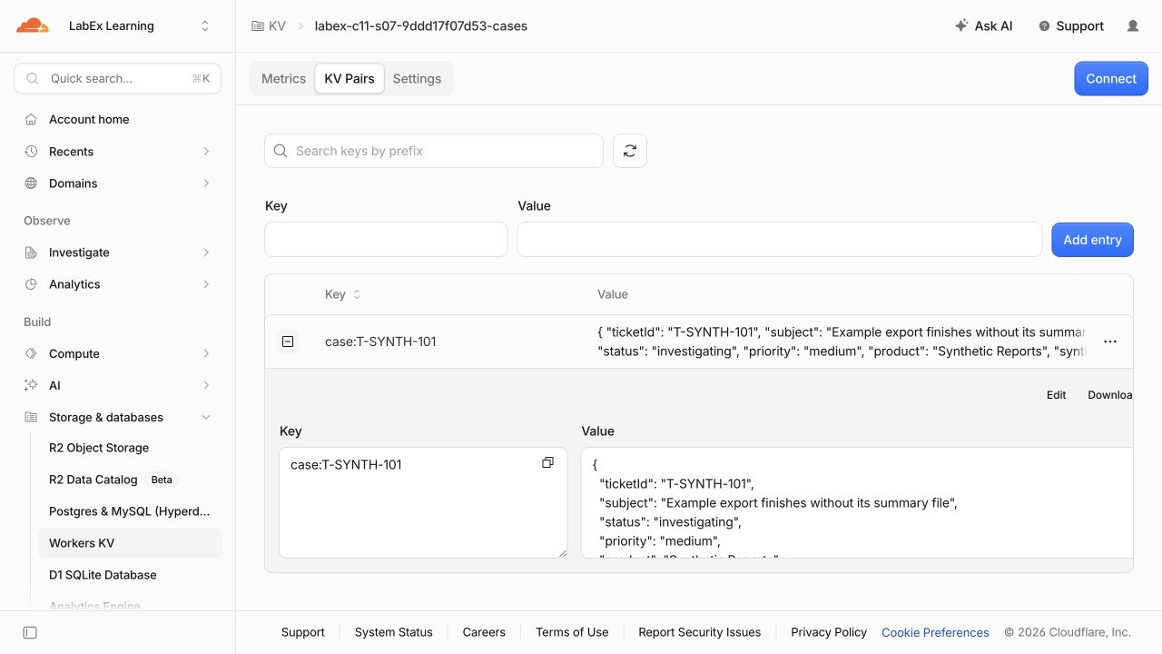 Развёрнутый JSON синтетического обращения в поддержку, сохранённый в KV