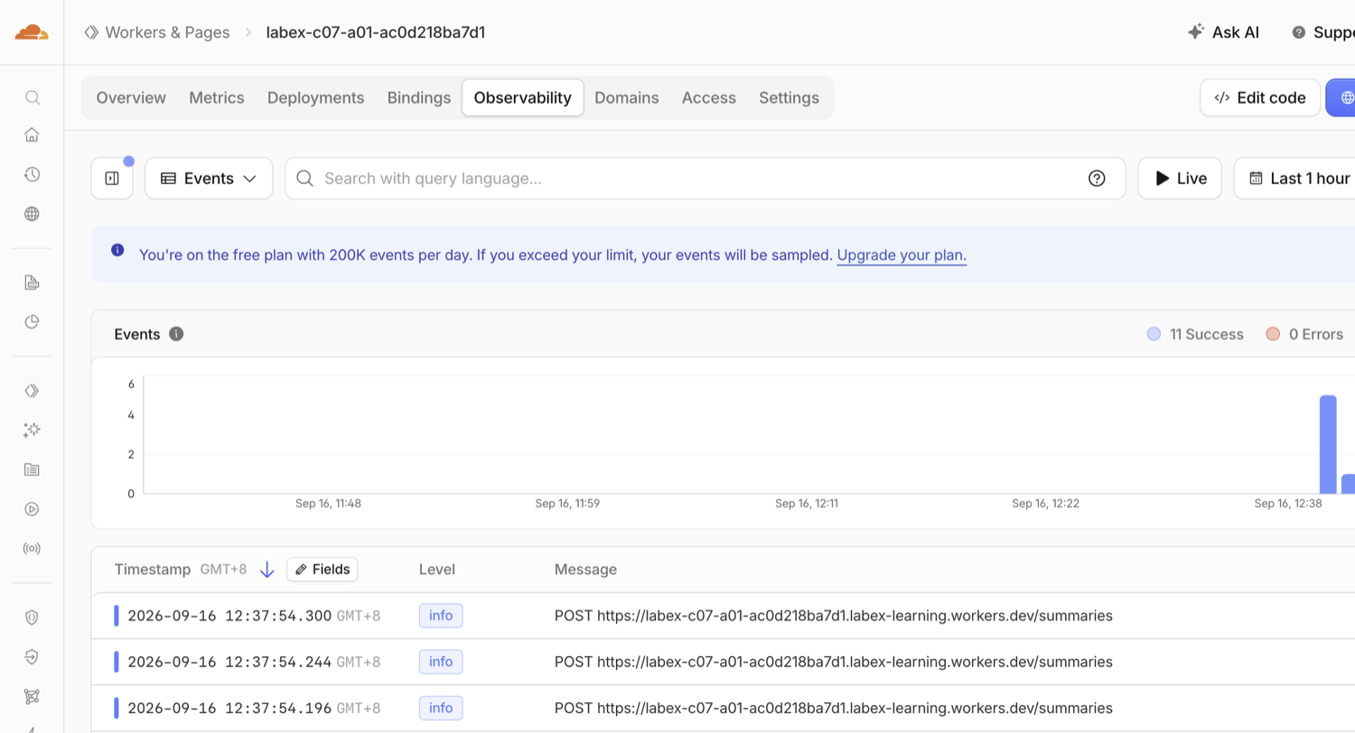 Workers-Observability mit erfolgreichen Anfragen im Free-Tarif