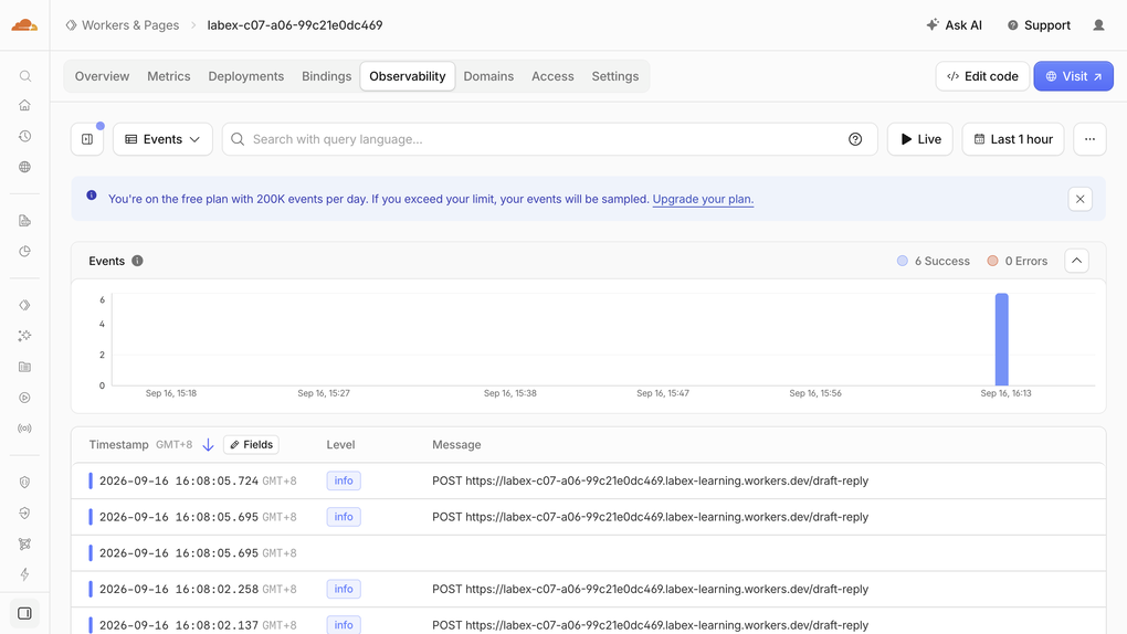 Erfolgreiche Worker-Ereignisse in Observability