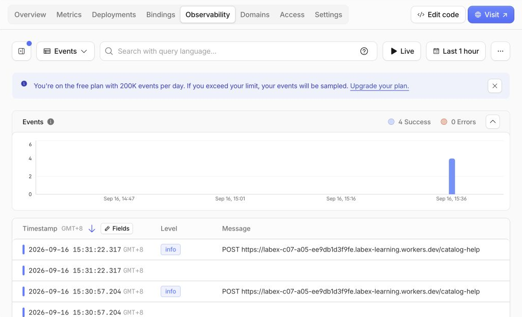 Erfolgreiche Worker-Ereignisse in Observability
