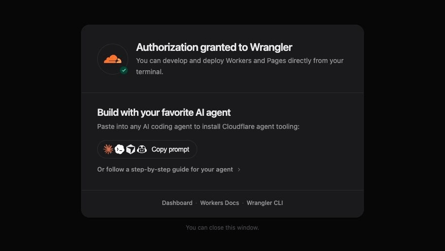 Cloudflare confirms Authorization granted to Wrangler
