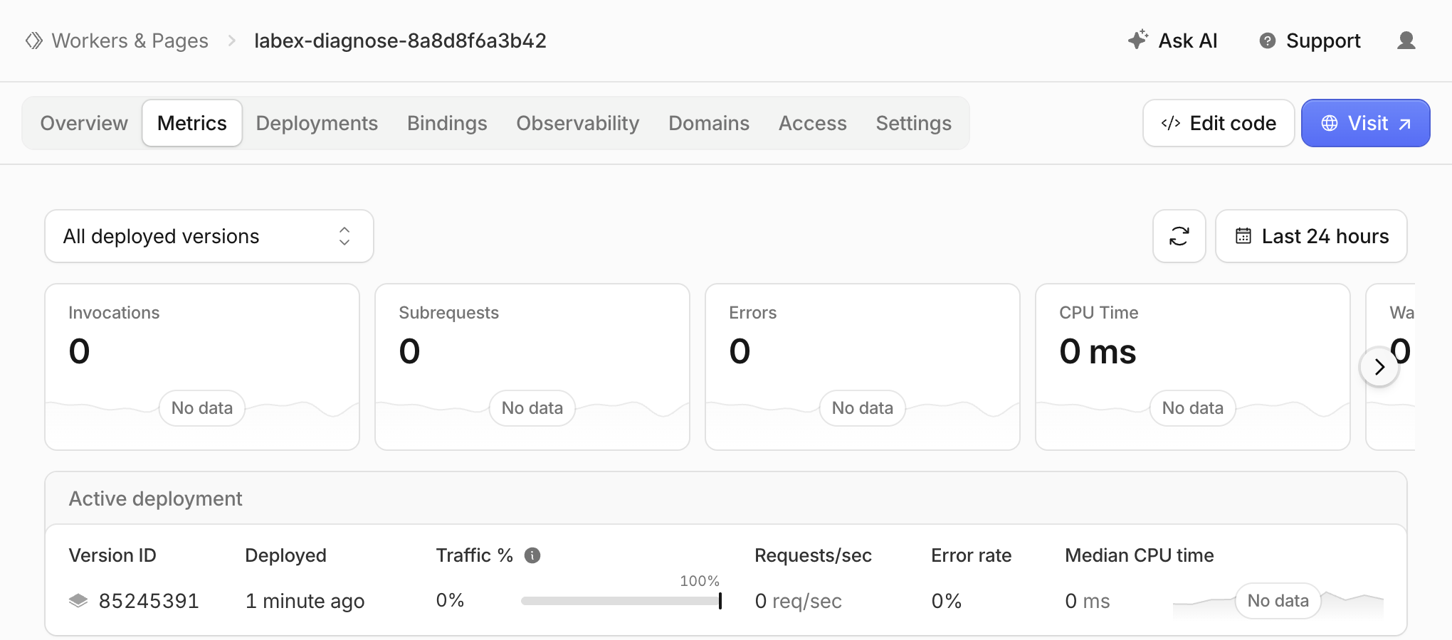 Worker Metrics with version and time-range controls before analytics data has arrived