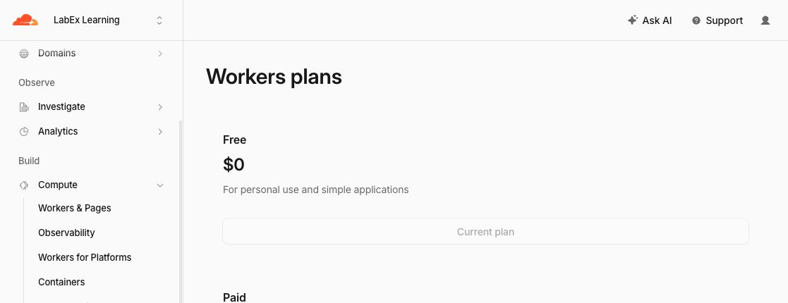 Workers plans showing Free at zero dollars with Current plan