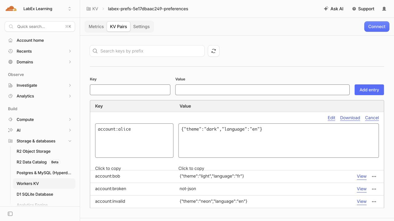 Alice preference value in the learning namespace