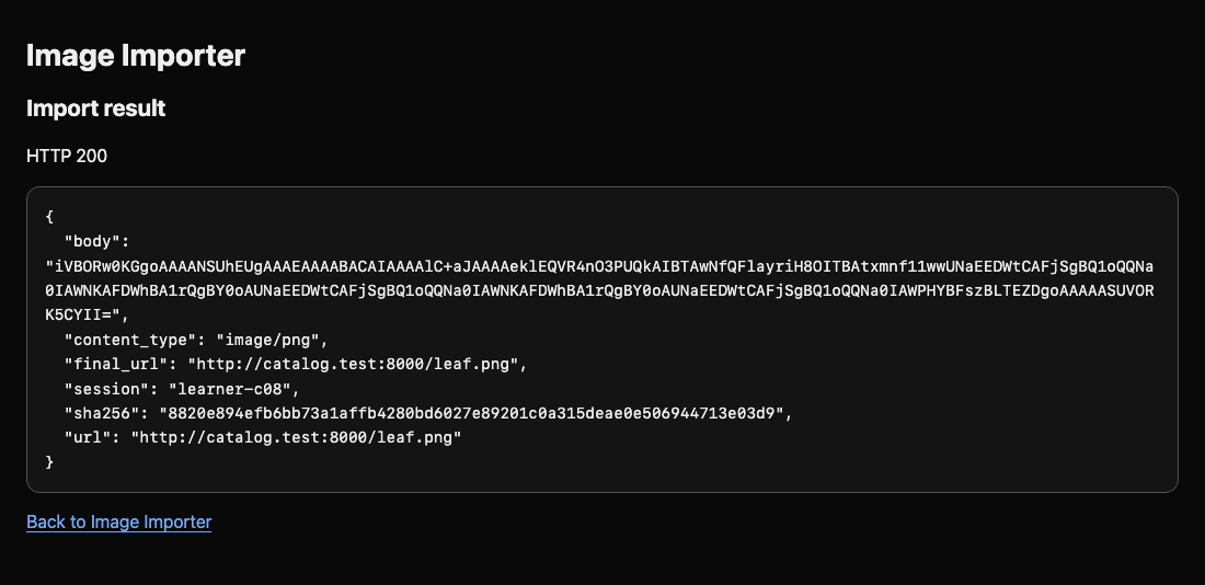 Image Importer displaying the actual fetch status and response fields