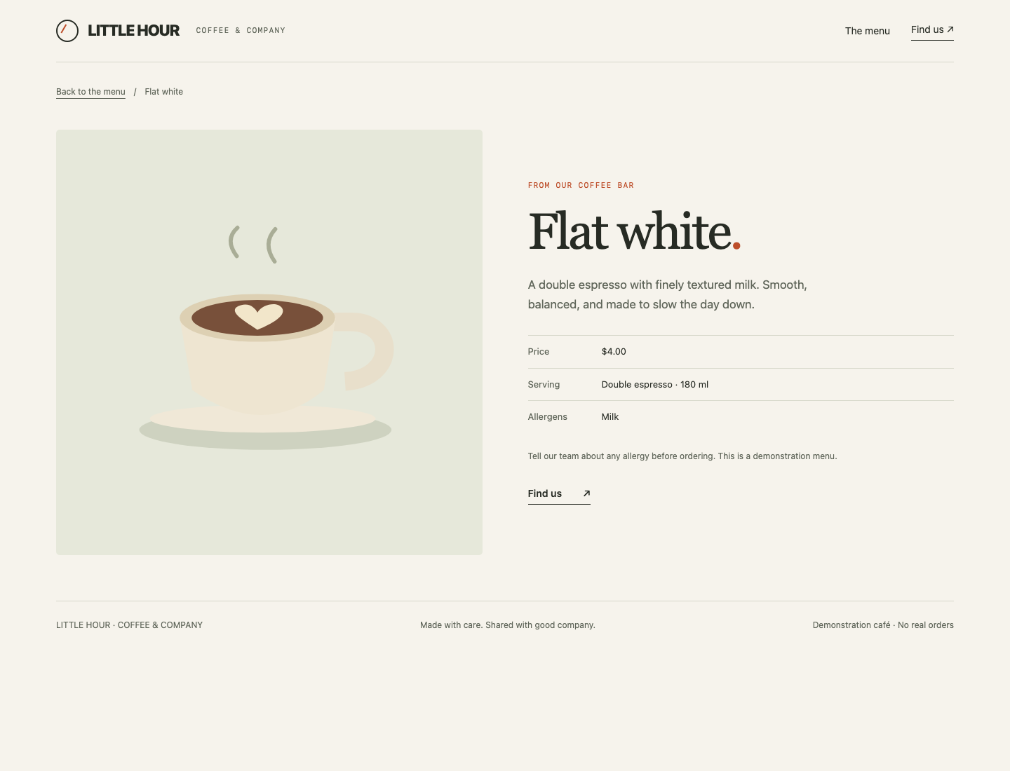 A complete drink detail in the delivered menu
