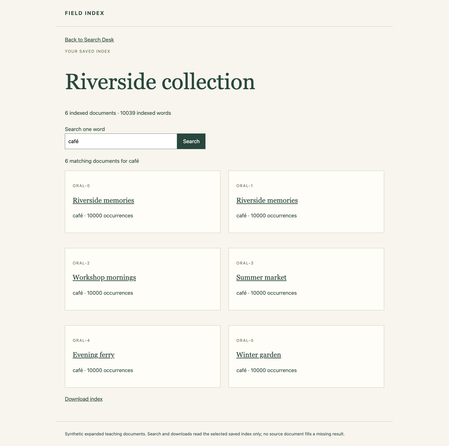Die vollständige gelieferte Sammlung in Search Desk