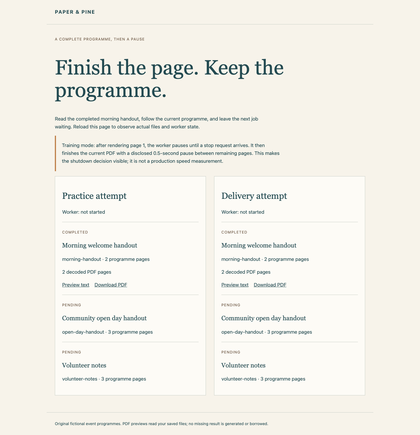Print Desk vor der Erstellung des aktuellen Handouts