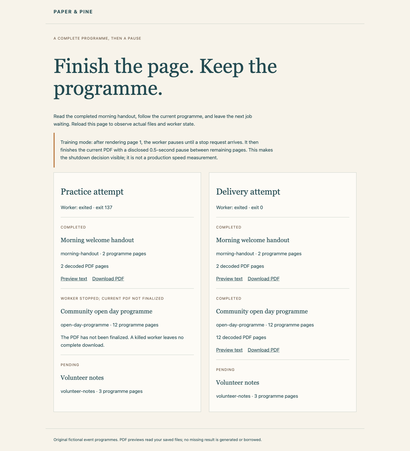Print Desk nach vollständiger Fertigstellung des Programmhefts