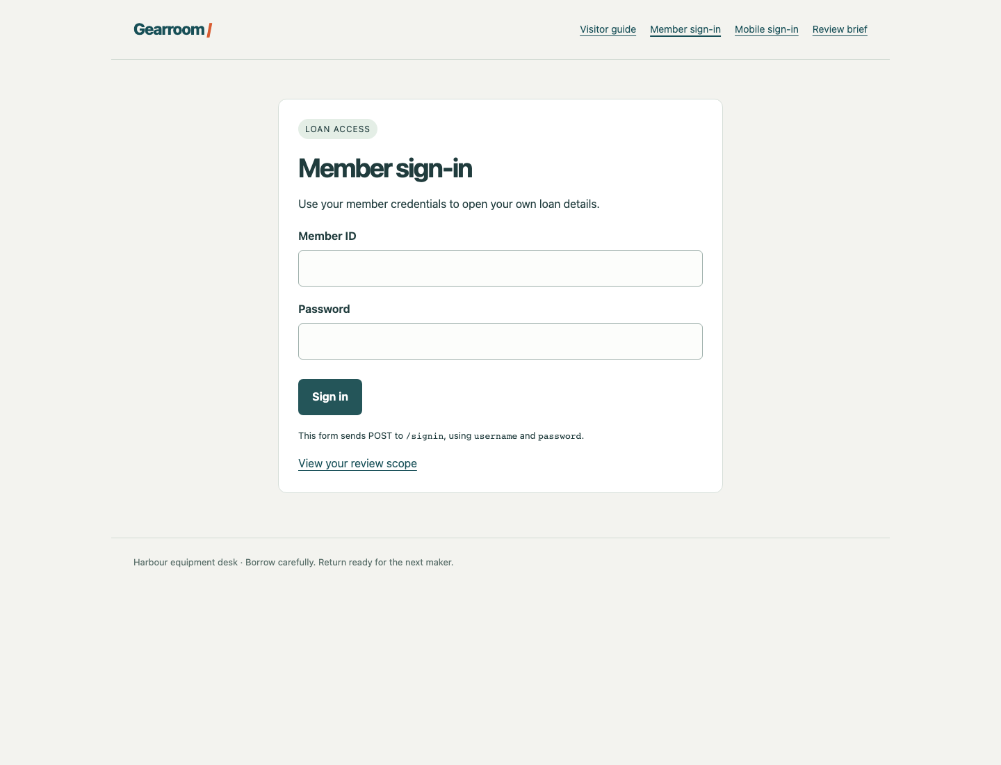 带有 Member ID 和 Password 字段的真实会员登录表单
