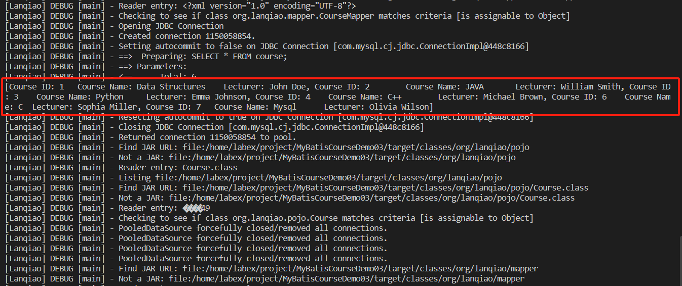 Aperçu de la cartographie des cours MyBatis