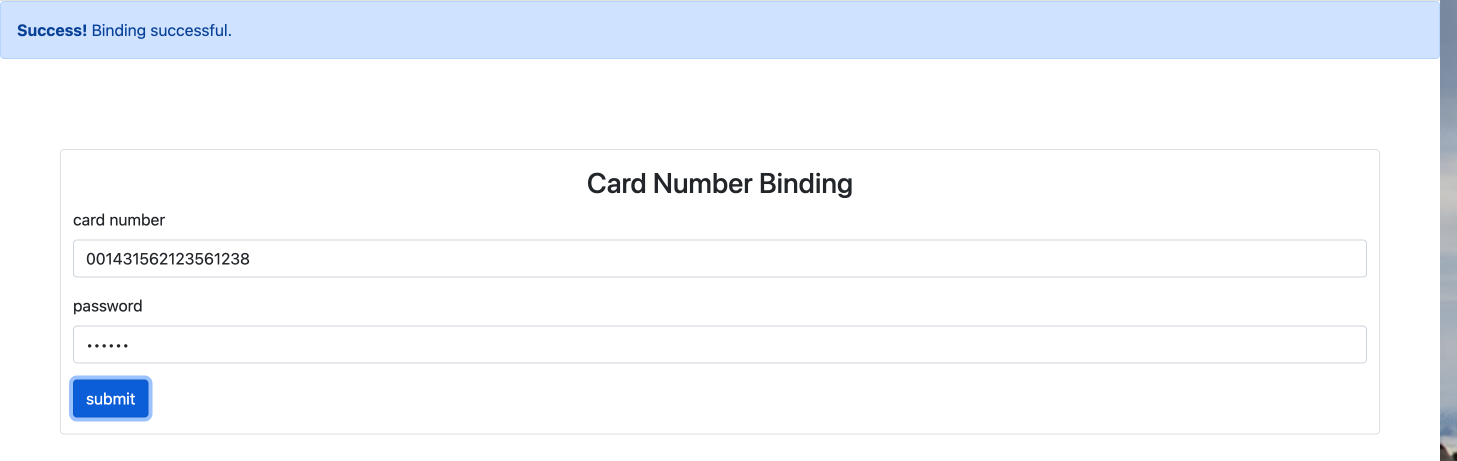 成功的卡片绑定结果