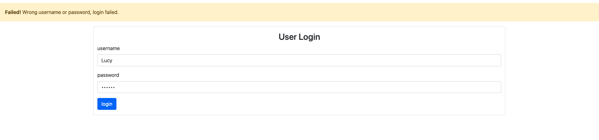 Resultado de tentativa de login falhada