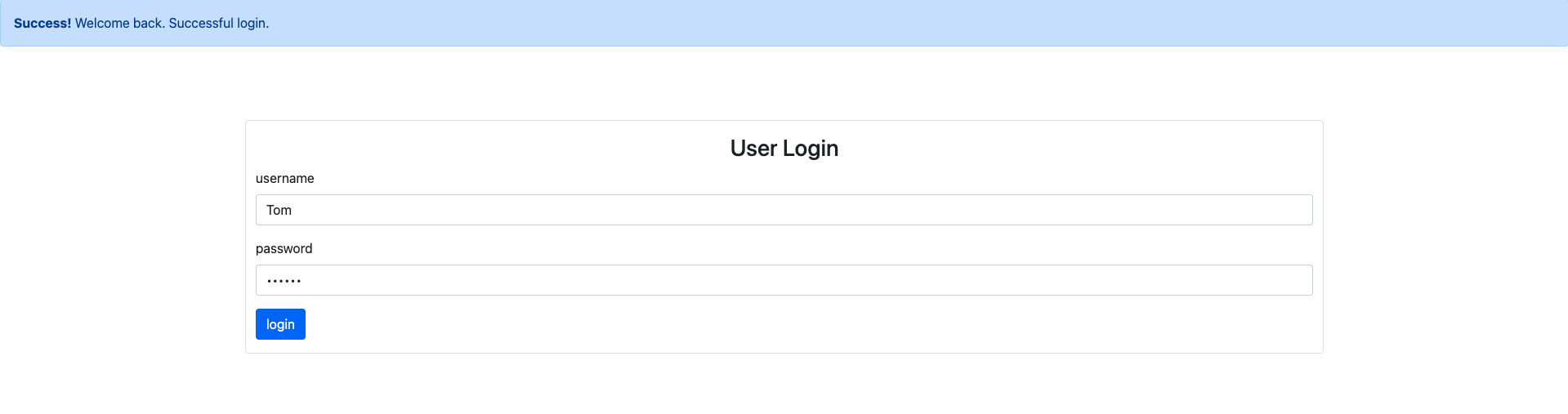 Interface de login bem-sucedida