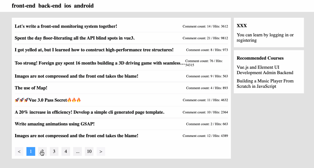 Демонстрация компонента пагинации