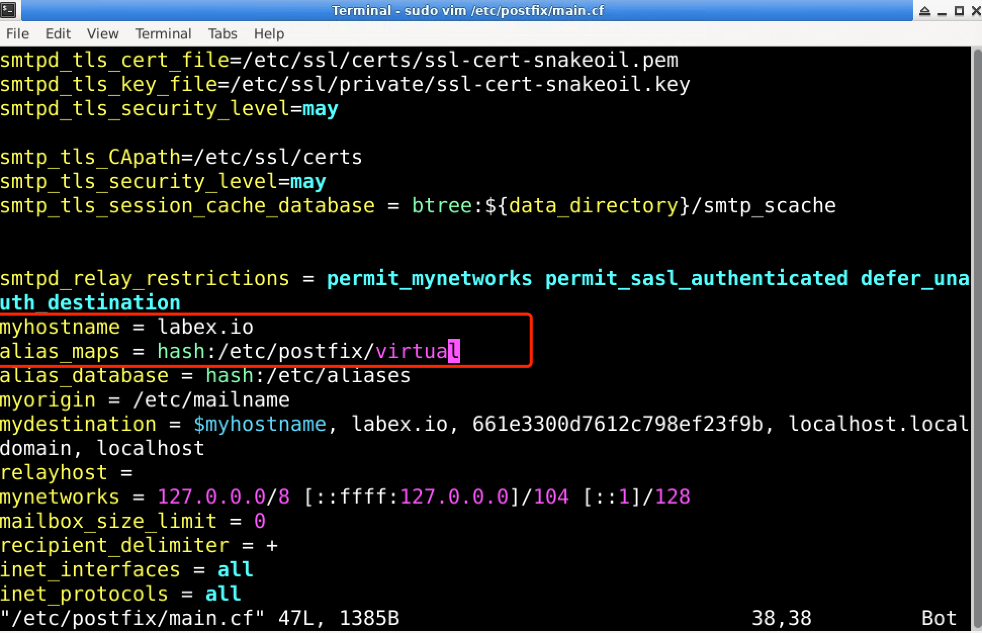 Postfix configuration file example