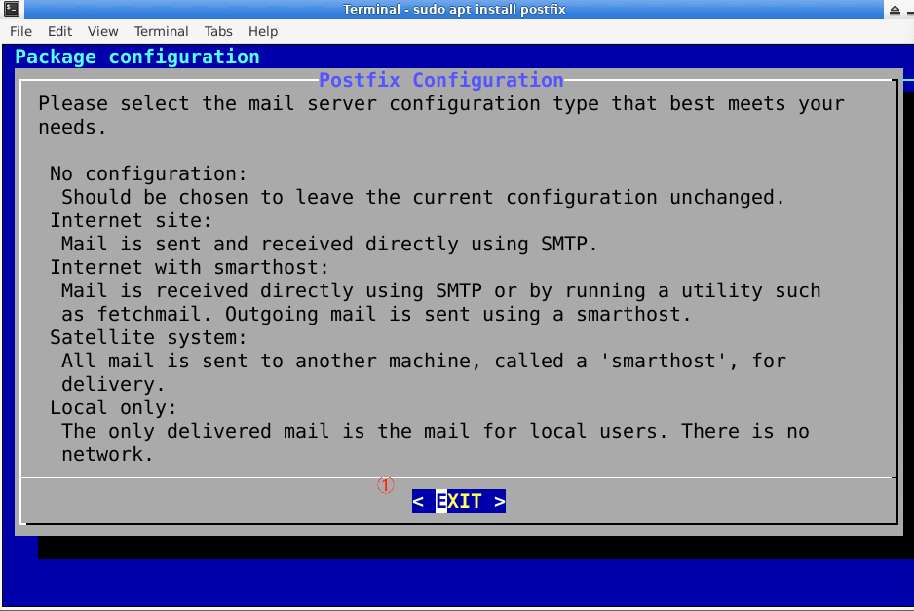 Postfix installation terminal command