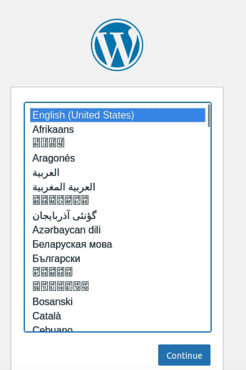 WordPress 설치 마법사 시작