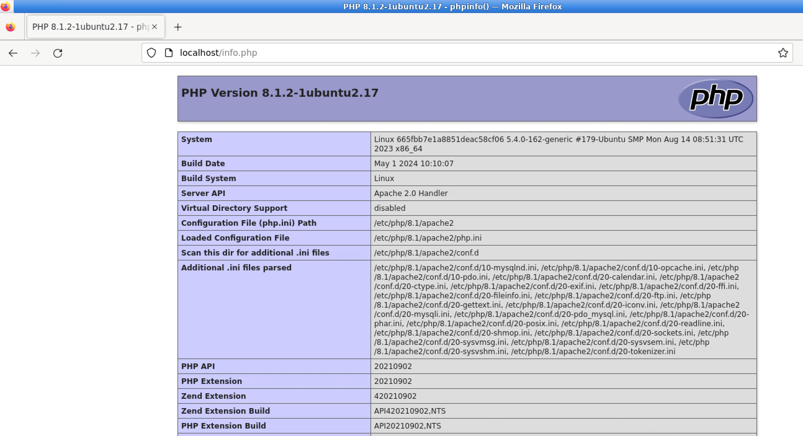 Apache PHP 구성 결과