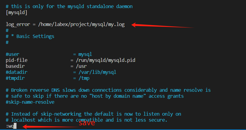 编辑 MySQL 日志错误路径
