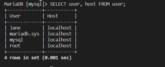 Предварительный просмотр создания пользователя MySQL