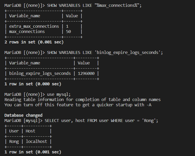 Предварительный просмотр настройки базы данных MySQL