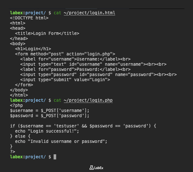 로그인 폼 및 PHP 스크립트 스크린샷