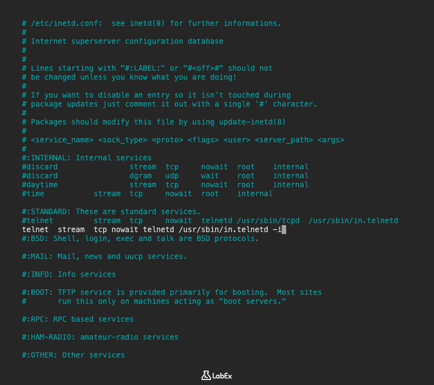 Archivo de configuración de Telnet