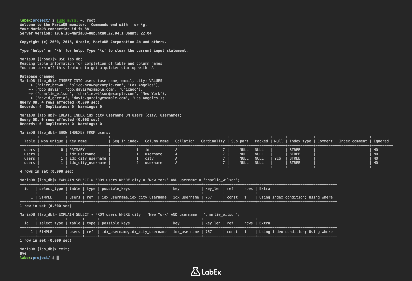 MySQL composite index example