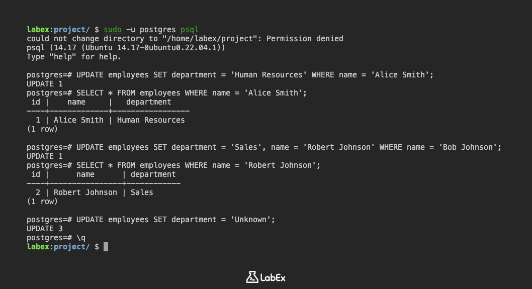 Illustration for updating records in PostgreSQL
