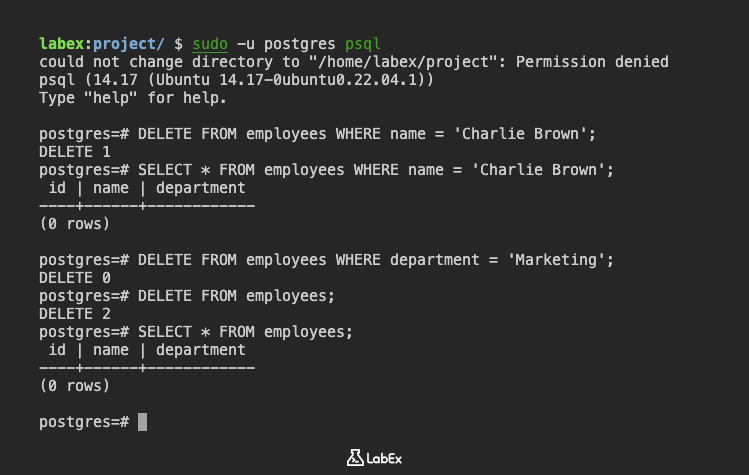 Illustration for record deletion in PostgreSQL