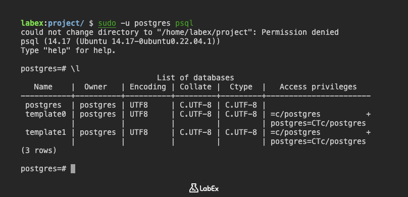 List of available PostgreSQL databases