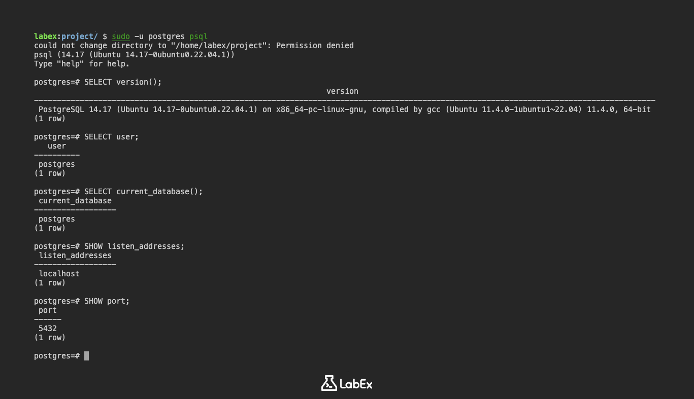 PostgreSQL psql 终端输出示例