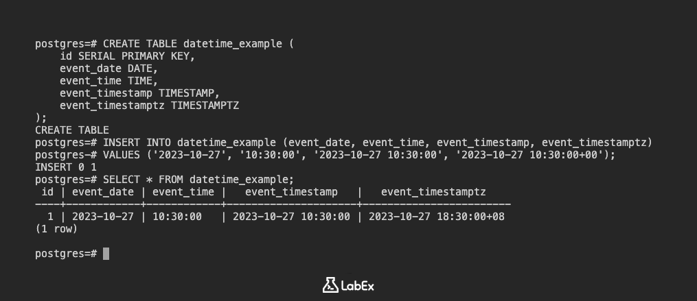 Output of datetime_example table
