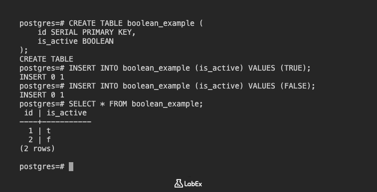 Boolean type data output in psql