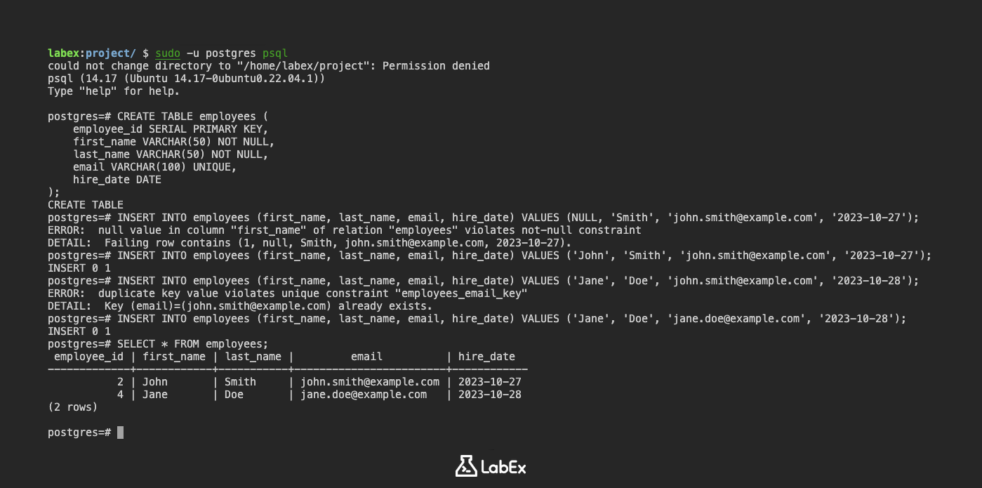 Output of SELECT * FROM employees