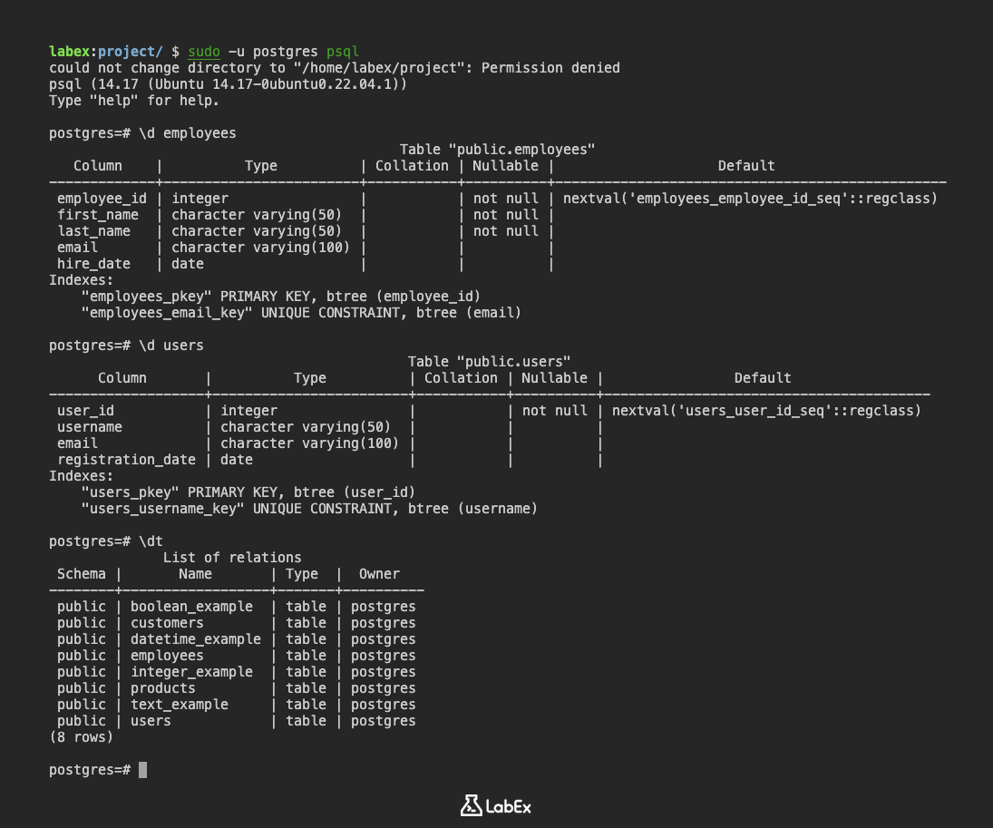 Illustration for PostgreSQL table inspection