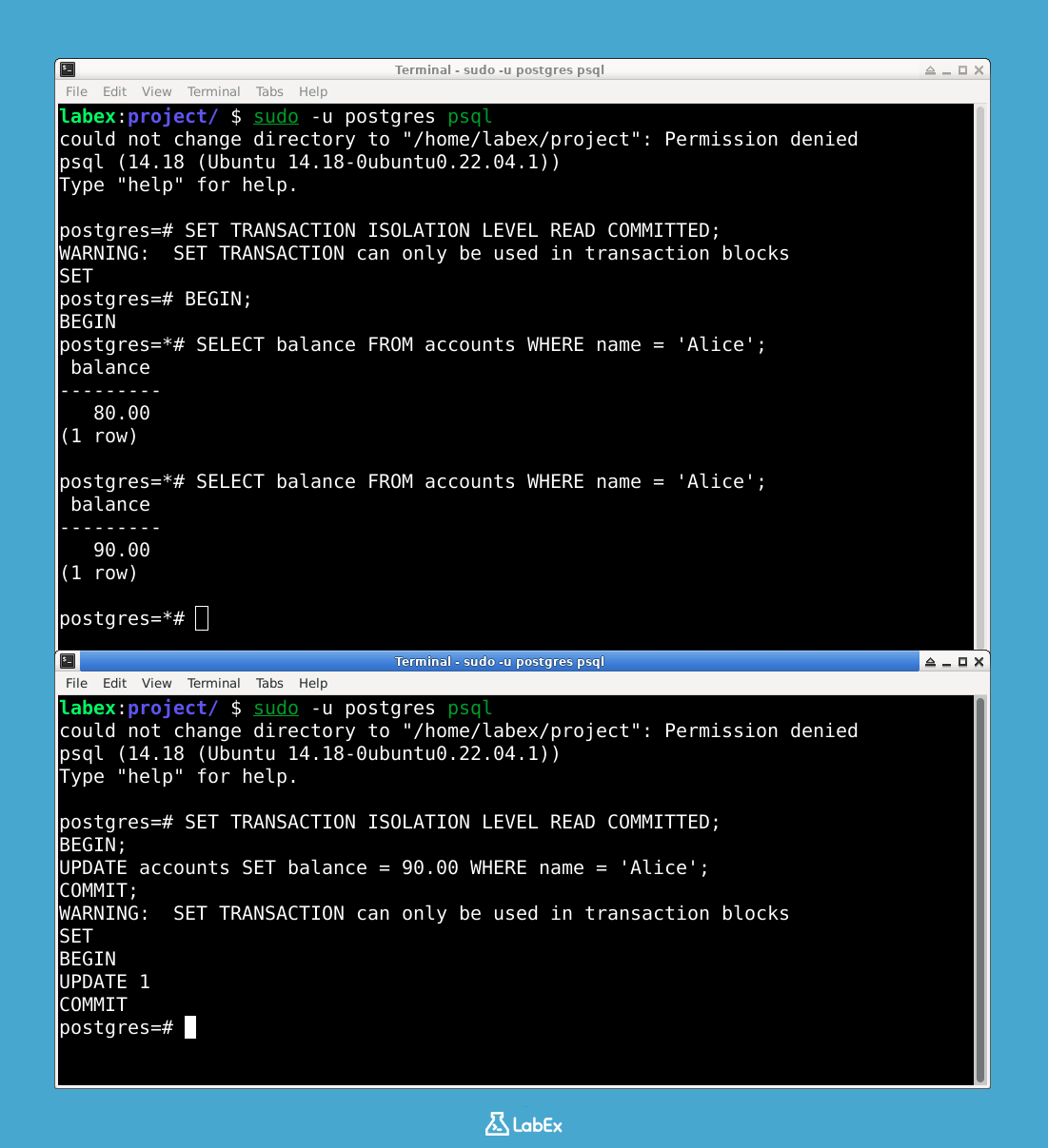 Alice 余额在 READ COMMITTED 中更新