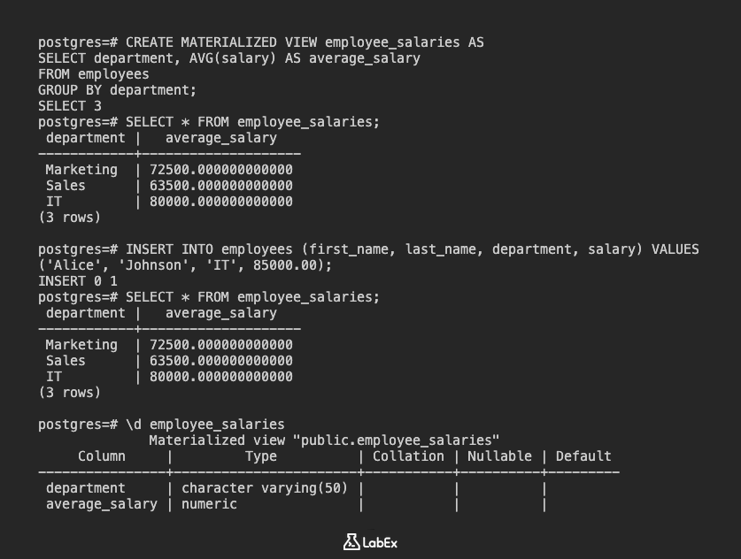 PostgreSQL 物化视图描述