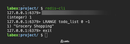 显示已添加项目的 Redis 命令输出