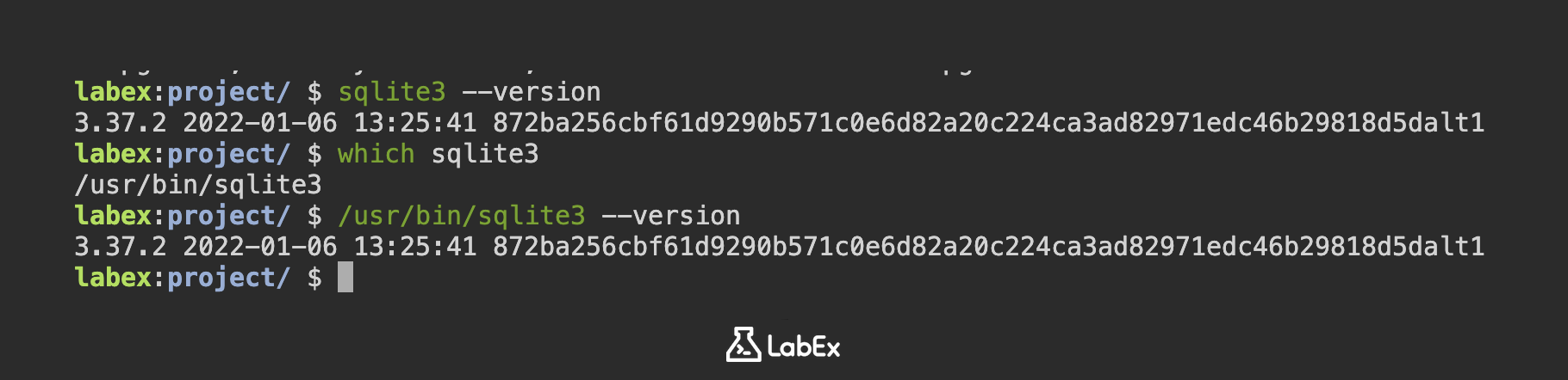 Screenshot for verifying SQLite install