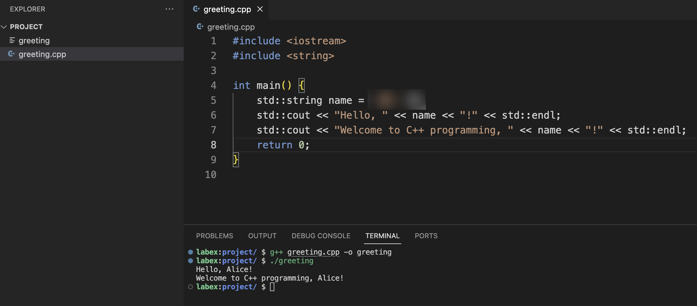 C++ 问候程序输出