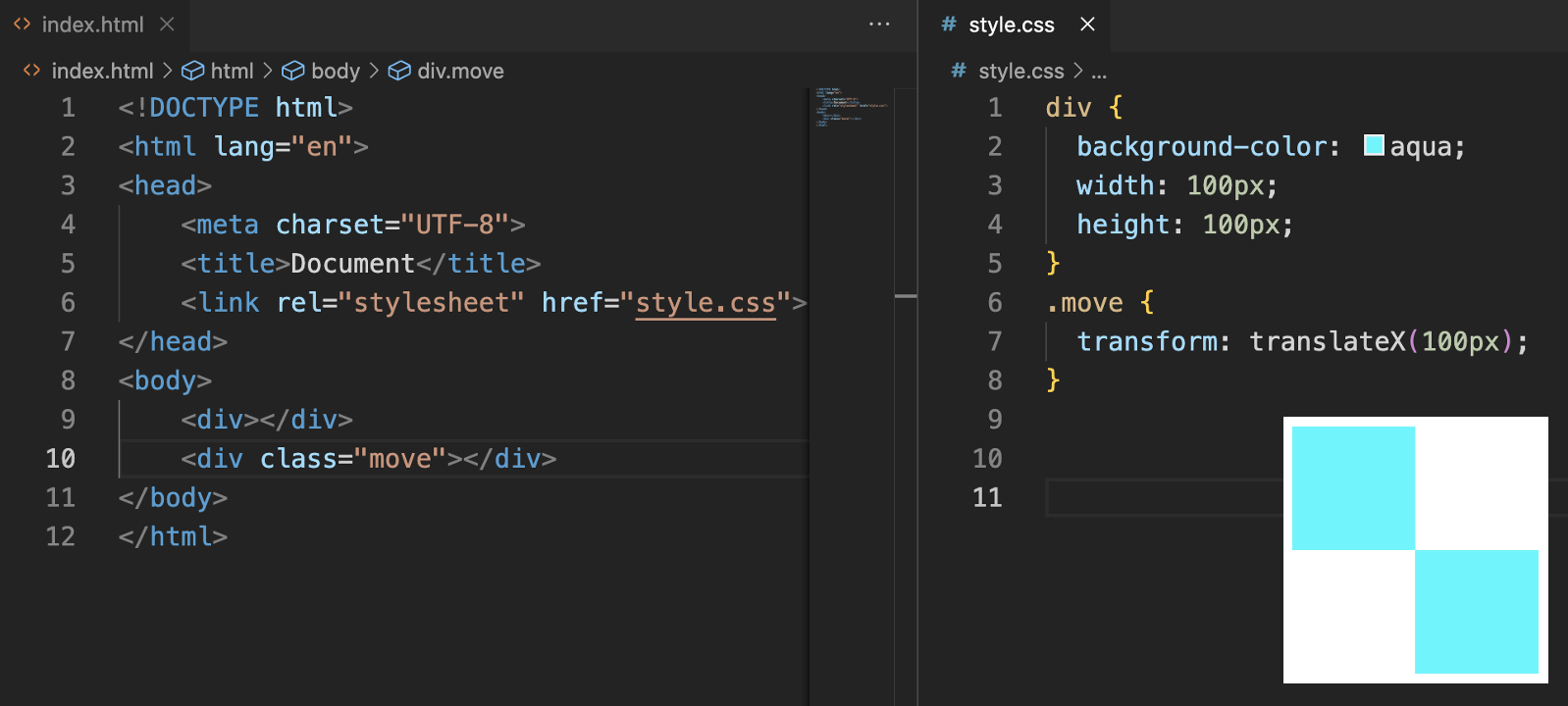 CSS transform translate example