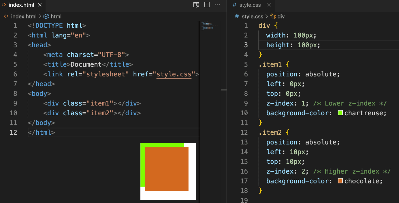 z-index element stacking example