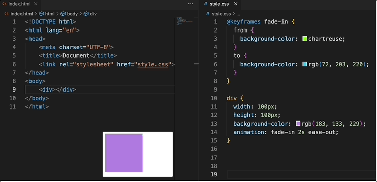 CSS fade-in animation example