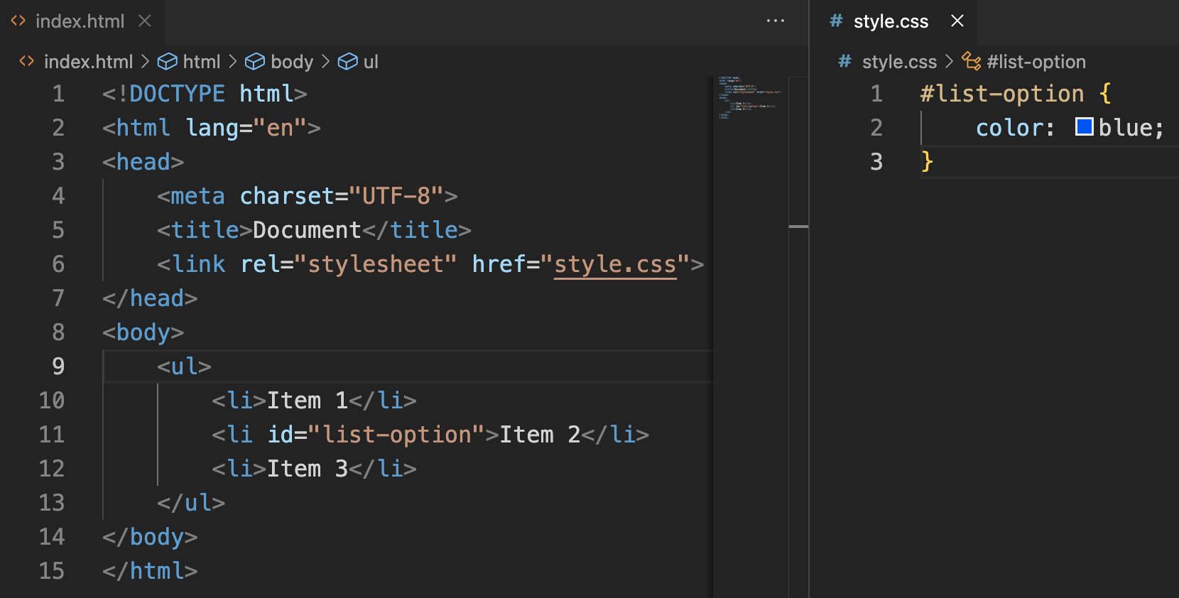 ID selector CSS example
