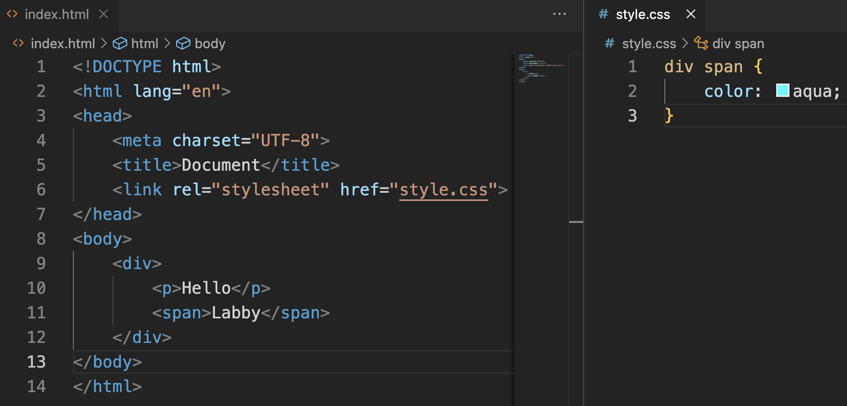 Descendant selector example